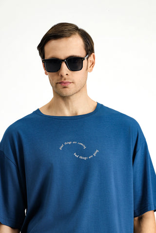  Koyu Petrol Bisiklet Yaka Slim Fit Dar Kesim Bask?l? Pamuklu Ti?ört-Ki??l?