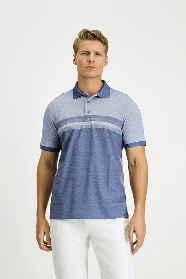  Mavi Regular Fit Desenli Likralı Polo Yaka Tişört