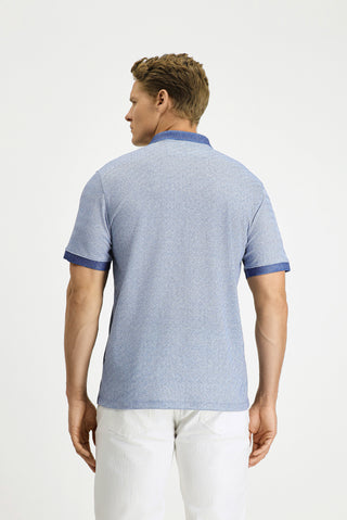  Mavi Regular Fit Desenli Likralı Polo Yaka Tişört