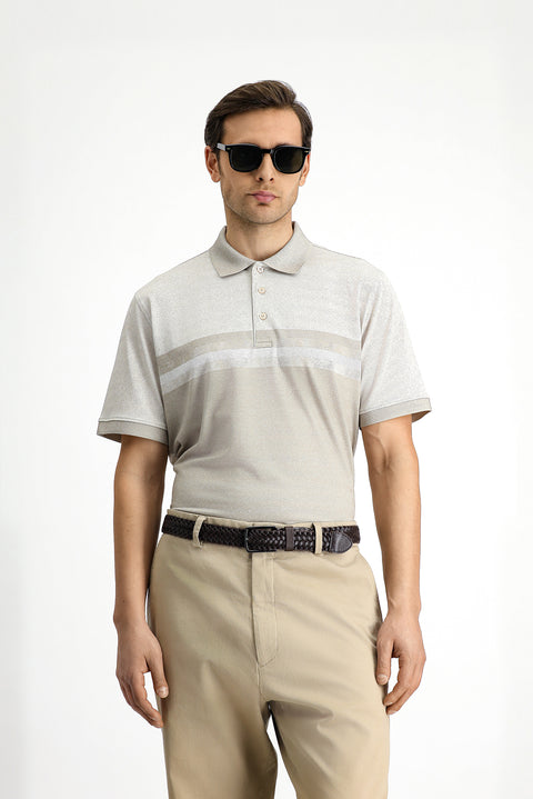 Orta Bej Regular Fit Desenli Likralı Polo Yaka Tişört