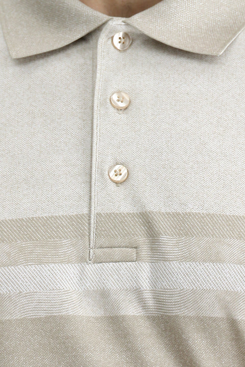 Orta Bej Regular Fit Desenli Likralı Polo Yaka Tişört