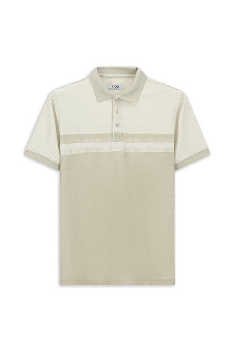 Orta Bej Regular Fit Desenli Likralı Polo Yaka Tişört