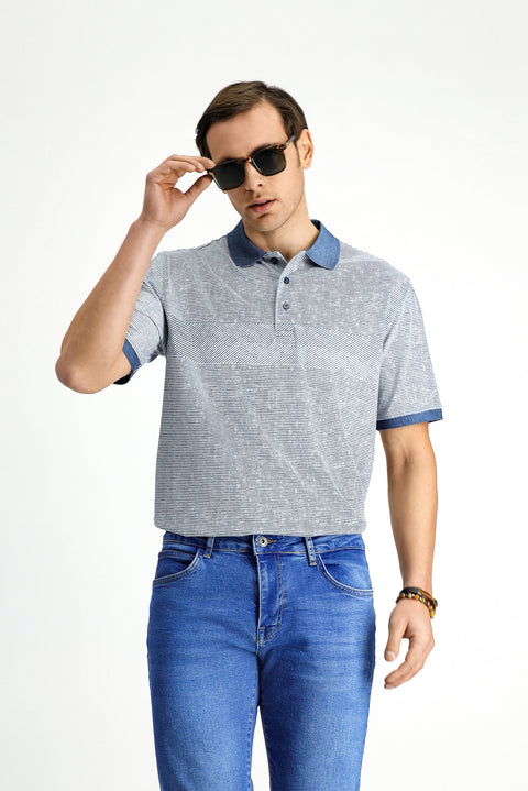 İndigo Regular Fit Desenli Likralı Polo Yaka Tişört