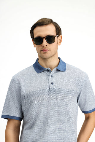  İndigo Regular Fit Desenli Likralı Polo Yaka Tişört