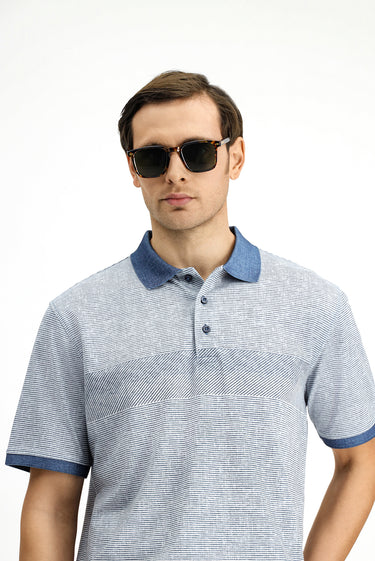  İndigo Regular Fit Desenli Likralı Polo Yaka Tişört