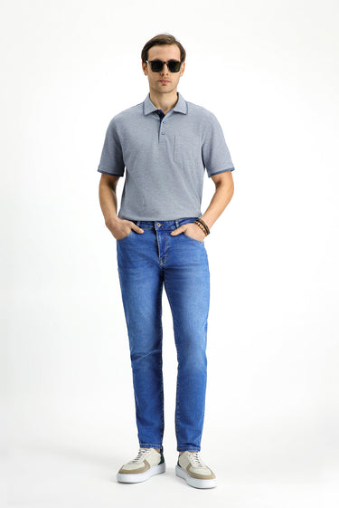  Açık Lacivert Regular Fit Desenli Likralı Cepli Polo Yaka Tişört