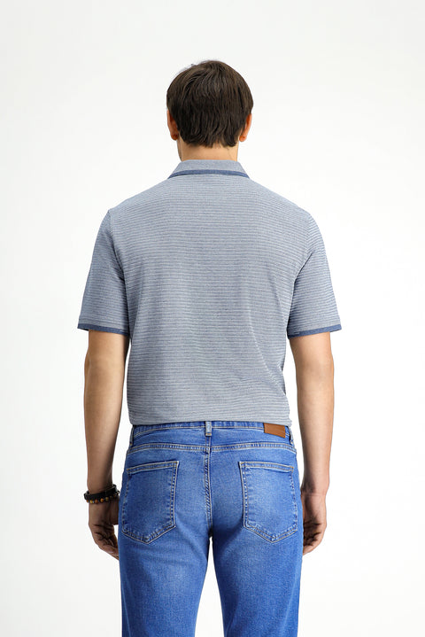 Açık Lacivert Regular Fit Desenli Likralı Cepli Polo Yaka Tişört