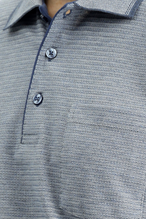 Açık Lacivert Regular Fit Desenli Likralı Cepli Polo Yaka Tişört