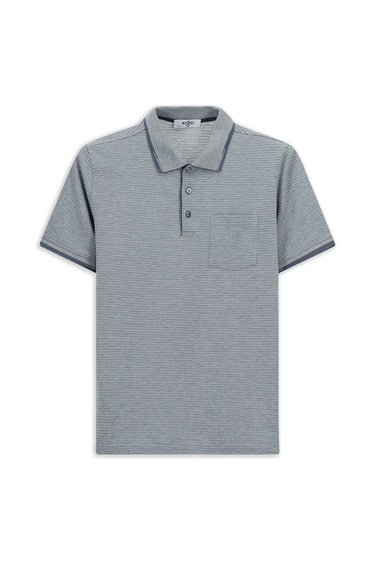 Açık Lacivert Regular Fit Desenli Likralı Cepli Polo Yaka Tişört