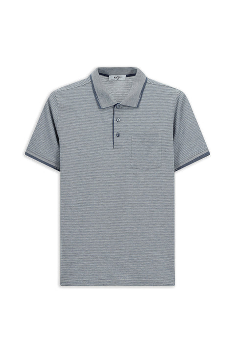 Açık Lacivert Regular Fit Desenli Likralı Cepli Polo Yaka Tişört