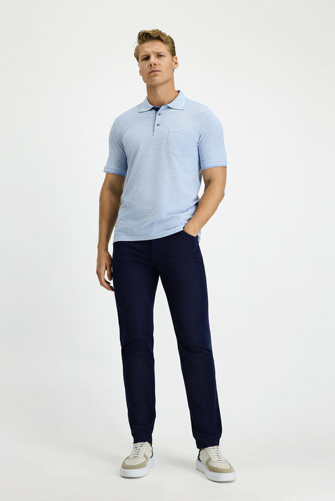 Mavi Regular Fit Desenli Likralı Cepli Polo Yaka Tişört