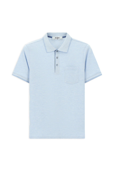 Mavi Regular Fit Desenli Likralı Cepli Polo Yaka Tişört