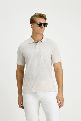  Açık Bej Regular Fit Desenli Likralı Cepli Polo Yaka Tişört