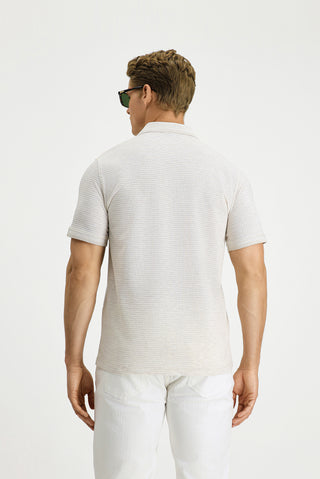  Açık Bej Regular Fit Desenli Likralı Cepli Polo Yaka Tişört