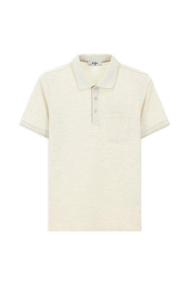 Açık Bej Regular Fit Desenli Likralı Cepli Polo Yaka Tişört