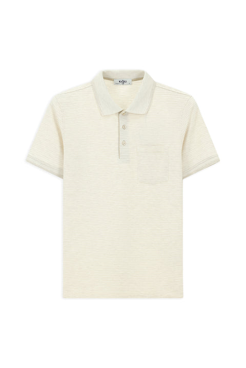 Açık Bej Regular Fit Desenli Likralı Cepli Polo Yaka Tişört