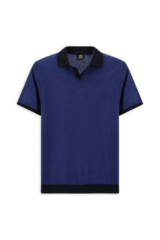  Saks Mavi Regular Fit Çizgili Pamuk Triko Polo Tişört