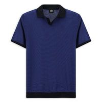 Saks Mavi Regular Fit Çizgili Pamuk Triko Polo Tişört