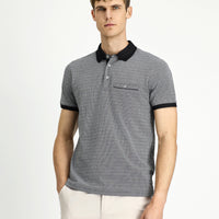 Siyah Regular Fit Desenli Pamuklu Cepli Polo Yaka Tişört