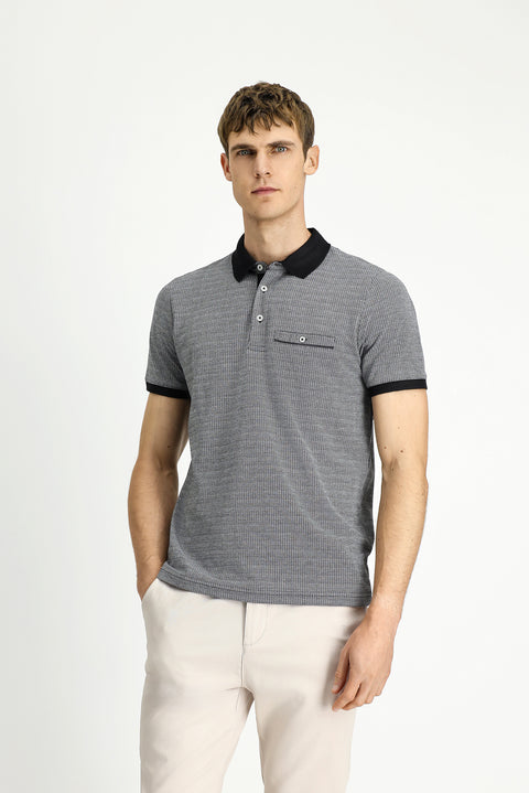 Siyah Regular Fit Desenli Pamuklu Cepli Polo Yaka Tişört