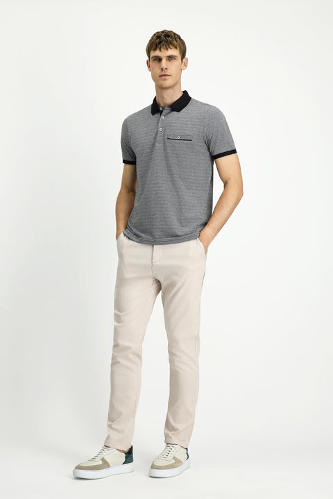 Siyah Regular Fit Desenli Pamuklu Cepli Polo Yaka Tişört