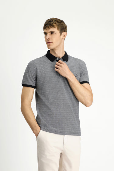  Siyah Regular Fit Desenli Pamuklu Cepli Polo Yaka Tişört