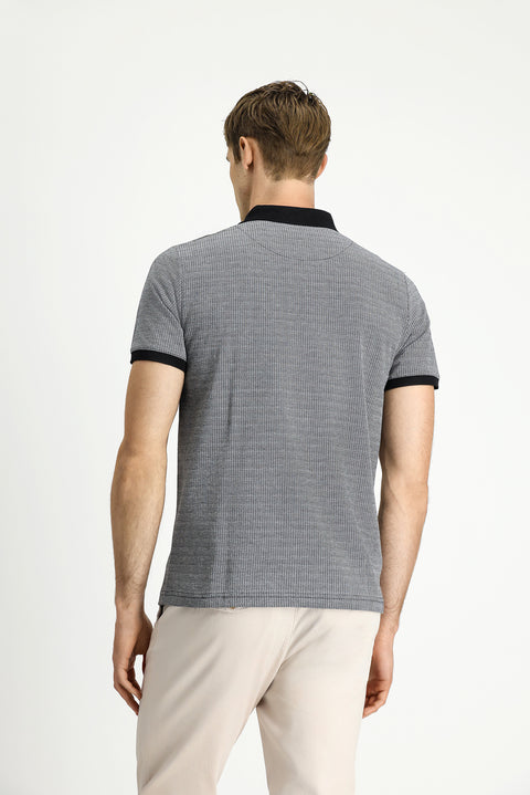 Siyah Regular Fit Desenli Pamuklu Cepli Polo Yaka Tişört