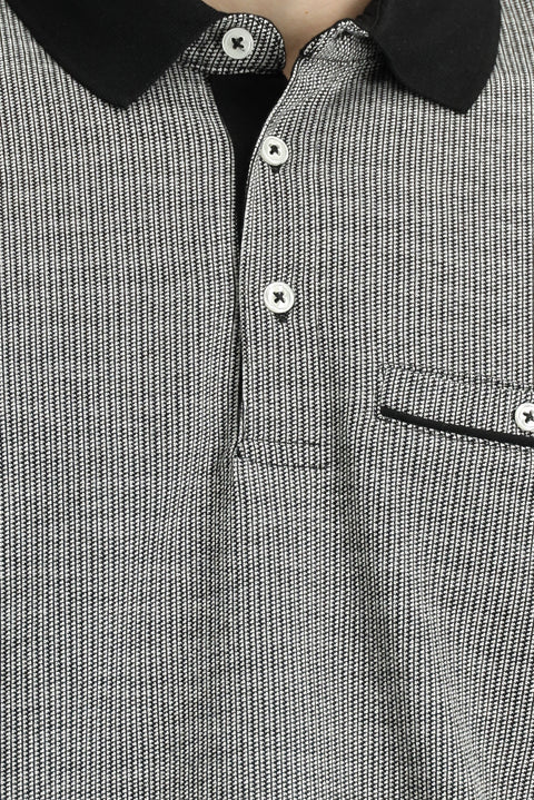 Siyah Regular Fit Desenli Pamuklu Cepli Polo Yaka Tişört