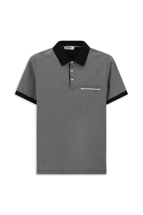 Siyah Regular Fit Desenli Pamuklu Cepli Polo Yaka Tişört