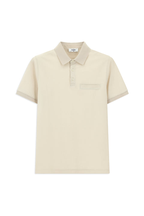 Açık Bej Regular Fit Desenli Pamuklu Cepli Polo Yaka Tişört