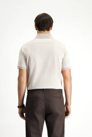  Açık Bej Regular Fit Desenli Pamuklu Cepli Polo Yaka Tişört