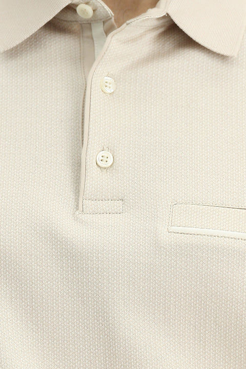 Açık Bej Regular Fit Desenli Pamuklu Cepli Polo Yaka Tişört