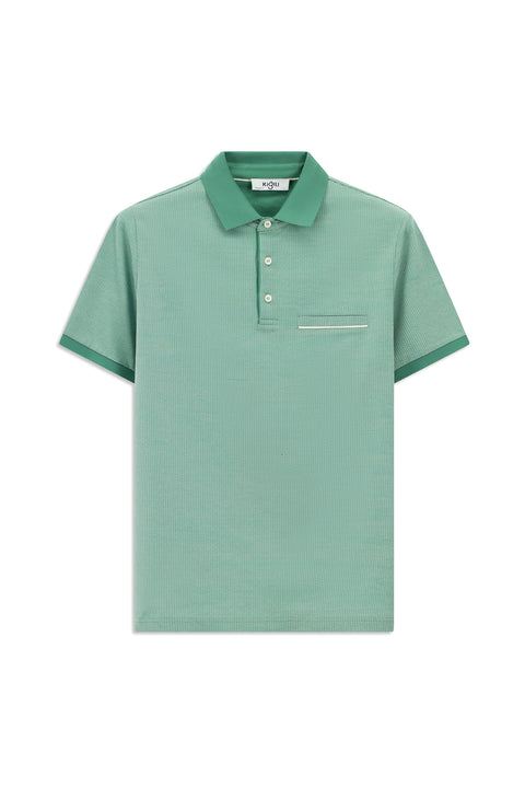 Koyu Yeşil Regular Fit Desenli Pamuklu Cepli Polo Yaka Tişört