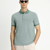 Koyu Yeşil Regular Fit Desenli Pamuklu Cepli Polo Yaka Tişört