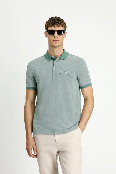 Koyu Yeşil Regular Fit Desenli Pamuklu Cepli Polo Yaka Tişört