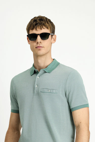  Koyu Yeşil Regular Fit Desenli Pamuklu Cepli Polo Yaka Tişört