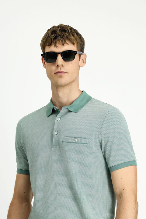 Koyu Yeşil Regular Fit Desenli Pamuklu Cepli Polo Yaka Tişört