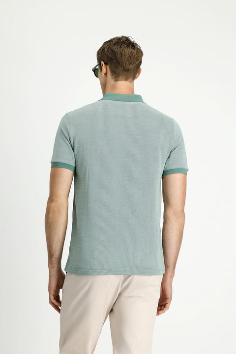 Koyu Yeşil Regular Fit Desenli Pamuklu Cepli Polo Yaka Tişört