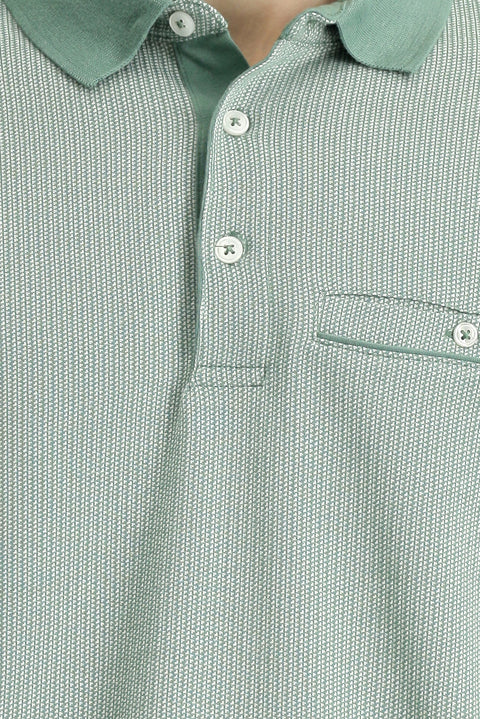 Koyu Yeşil Regular Fit Desenli Pamuklu Cepli Polo Yaka Tişört