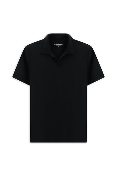 Siyah Techno-Line Regular Fit Likralı Baskılı Polo Yaka Tişört