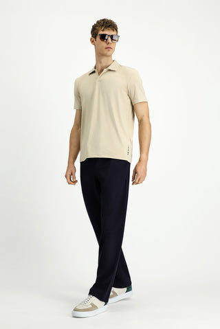  Aç?k Bej Techno-Line Regular Fit Likral? Bask?l? Polo Yaka Ti?ört-Ki??l?