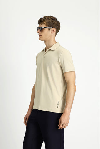  Aç?k Bej Techno-Line Regular Fit Likral? Bask?l? Polo Yaka Ti?ört-Ki??l?