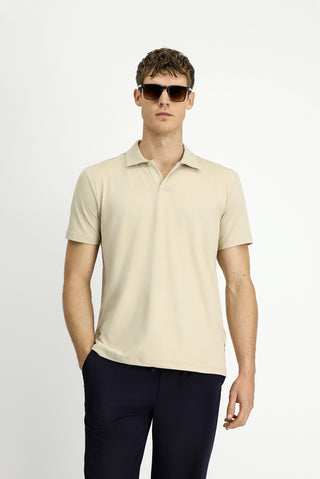  Aç?k Bej Techno-Line Regular Fit Likral? Bask?l? Polo Yaka Ti?ört-Ki??l?