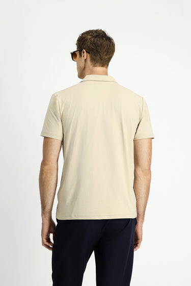 Açık Bej Techno-Line Regular Fit Likralı Baskılı Polo Yaka Tişört