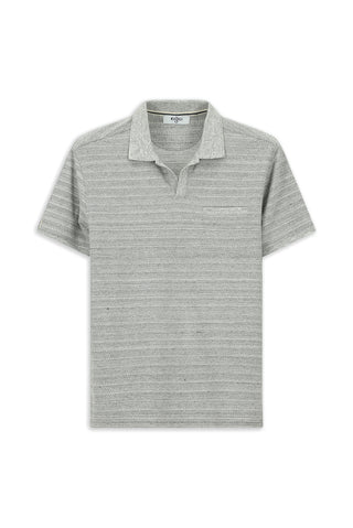  Orta Gri Regular Fit Pamuklu Çizgili Polo Yaka Tişört