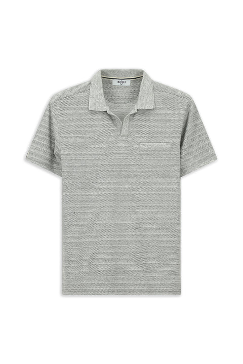 Orta Gri Regular Fit Pamuklu Çizgili Polo Yaka Tişört