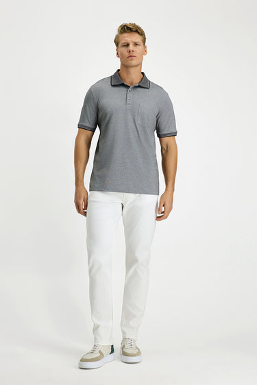  Siyah Regular Fit Pamuklu Desenli Cepli Polo Yaka Tişört