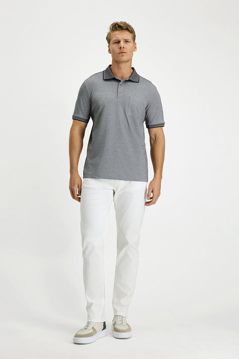 Siyah Regular Fit Pamuklu Desenli Cepli Polo Yaka Tişört