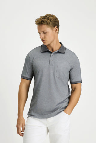  Siyah Regular Fit Pamuklu Desenli Cepli Polo Yaka Tişört