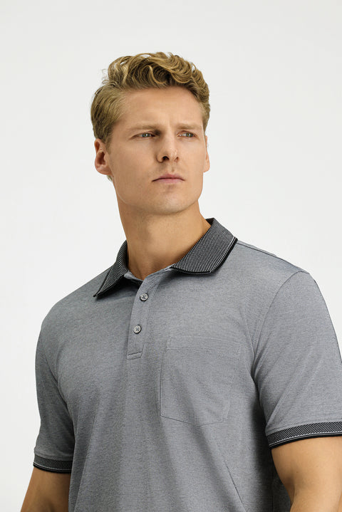 Siyah Regular Fit Pamuklu Desenli Cepli Polo Yaka Tişört